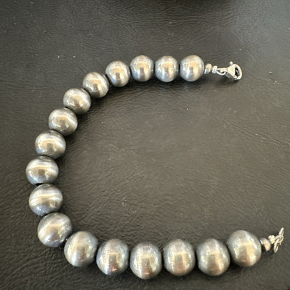 10mm Round Beads 7” Sterling Silver Beads  Bracelet 91007