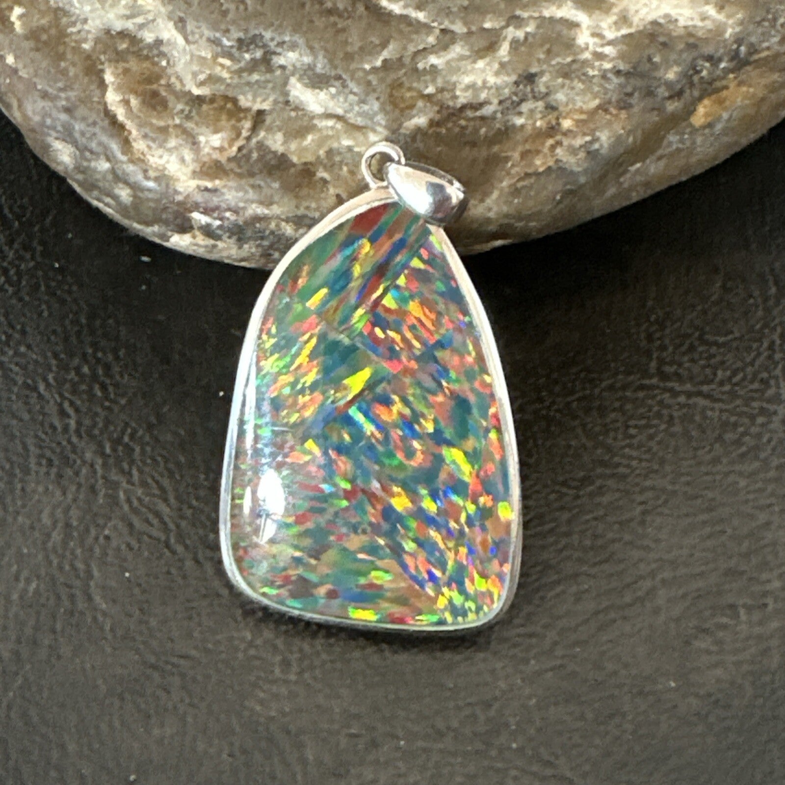 Mens Womens Multicolor Gilson Opal Navajo Sterling Silver Inlay Pendant 18611