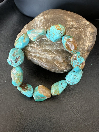 Mens Womens Blue Turquoise Stretch Stone Friendship Bracelet 7" 18866