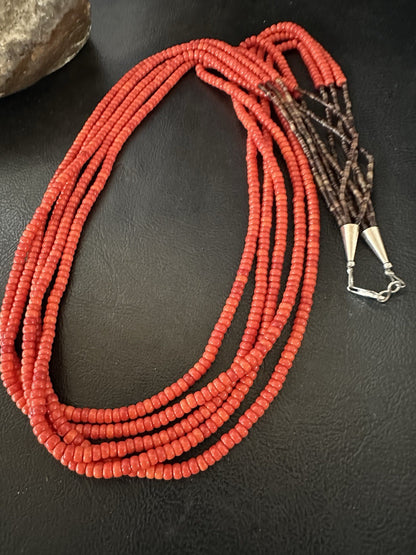 Red Spiny Stabilized 5 Strand Bead Heishi Shell 28” 19396