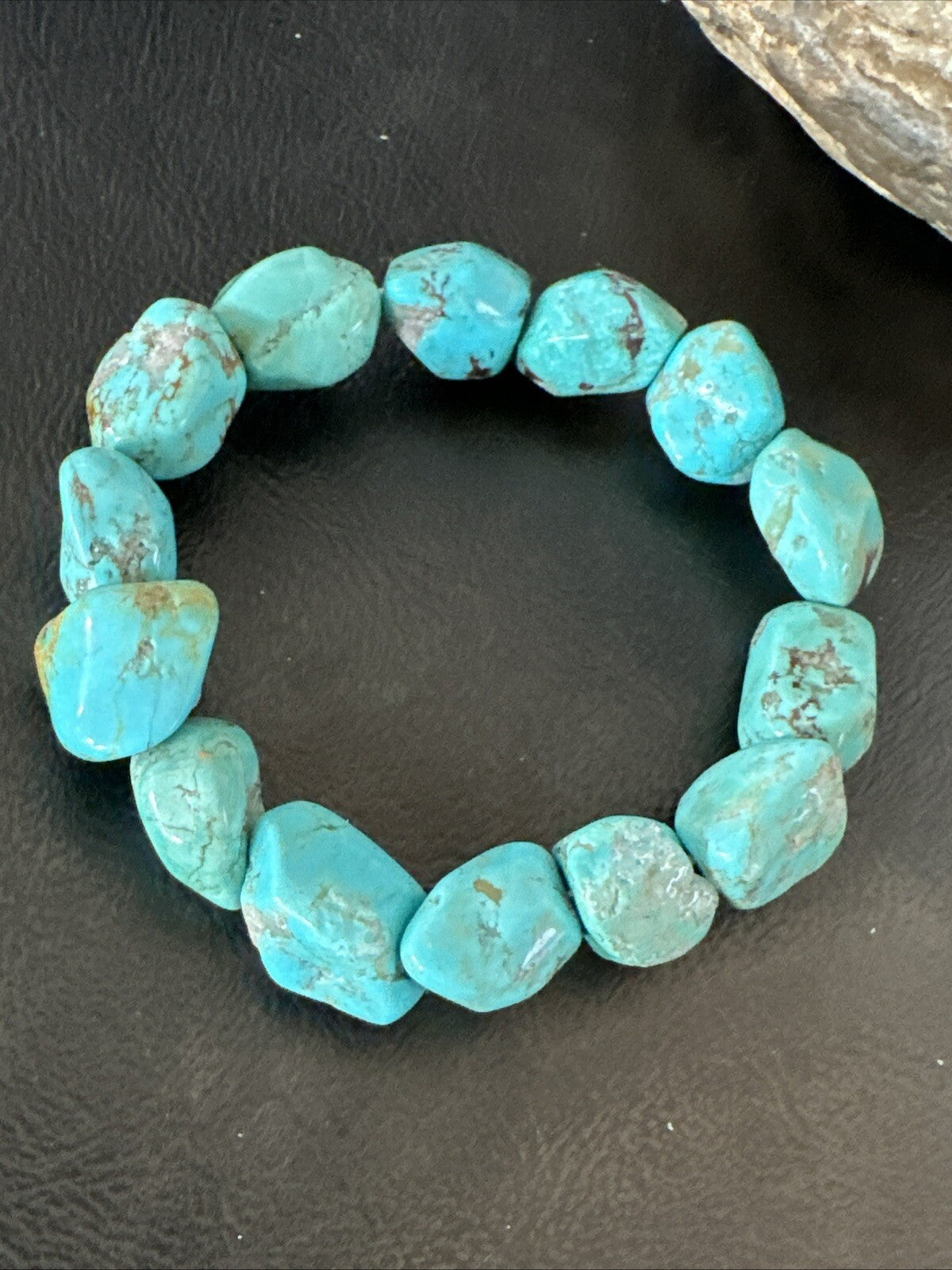 Mens Womens Blue Turquoise Stretch Stone Friendship Bracelet 7" 18869