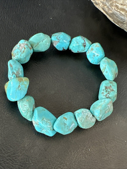 Mens Womens Blue Turquoise Stretch Stone Friendship Bracelet 7" 18869