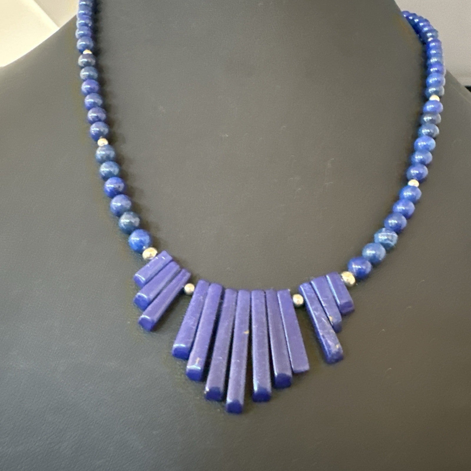 Mens Womens Blue Lapis Lazuli Sterling Silver Stick Necklace 21” 19755