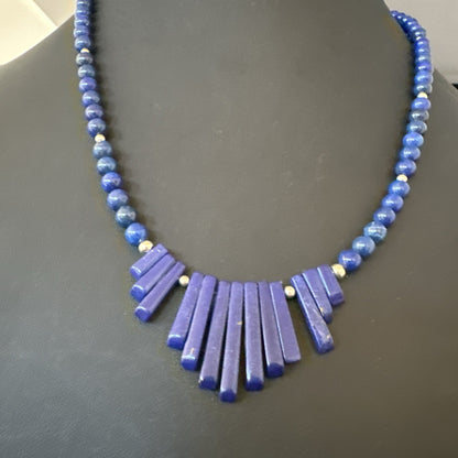 Mens Womens Blue Lapis Lazuli Sterling Silver Stick Necklace 21” 19755