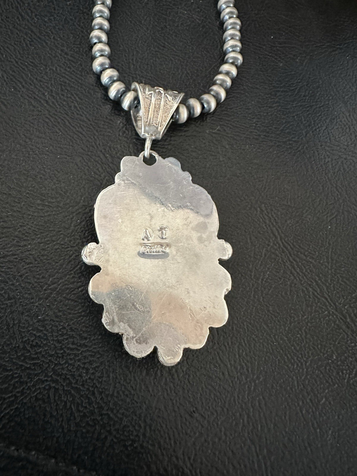 Black Onyx Pendant Navajo Pearls Sterling Silver Necklace 19384