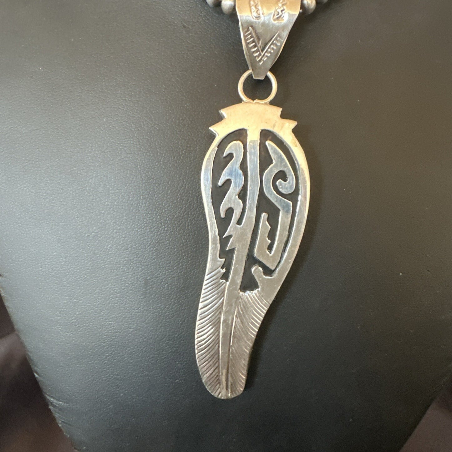 Mens Feather Navajo Sterling Silver Necklace Pendant 18578