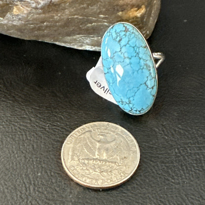 Blue Turquoise#8 Southwestern Sterling Silver Ring Size 8 19749