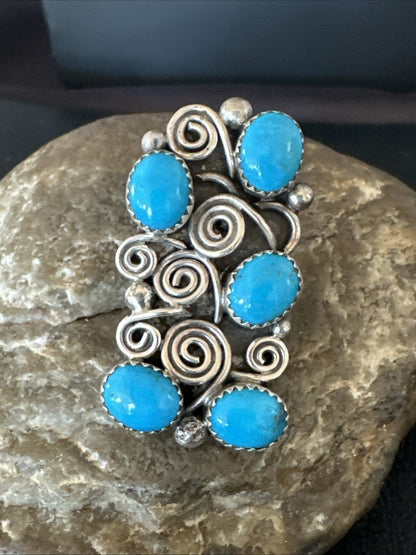 Navajo Blue Kingman Turquoise Ring MultiStone Cluster Sz 8 19801
