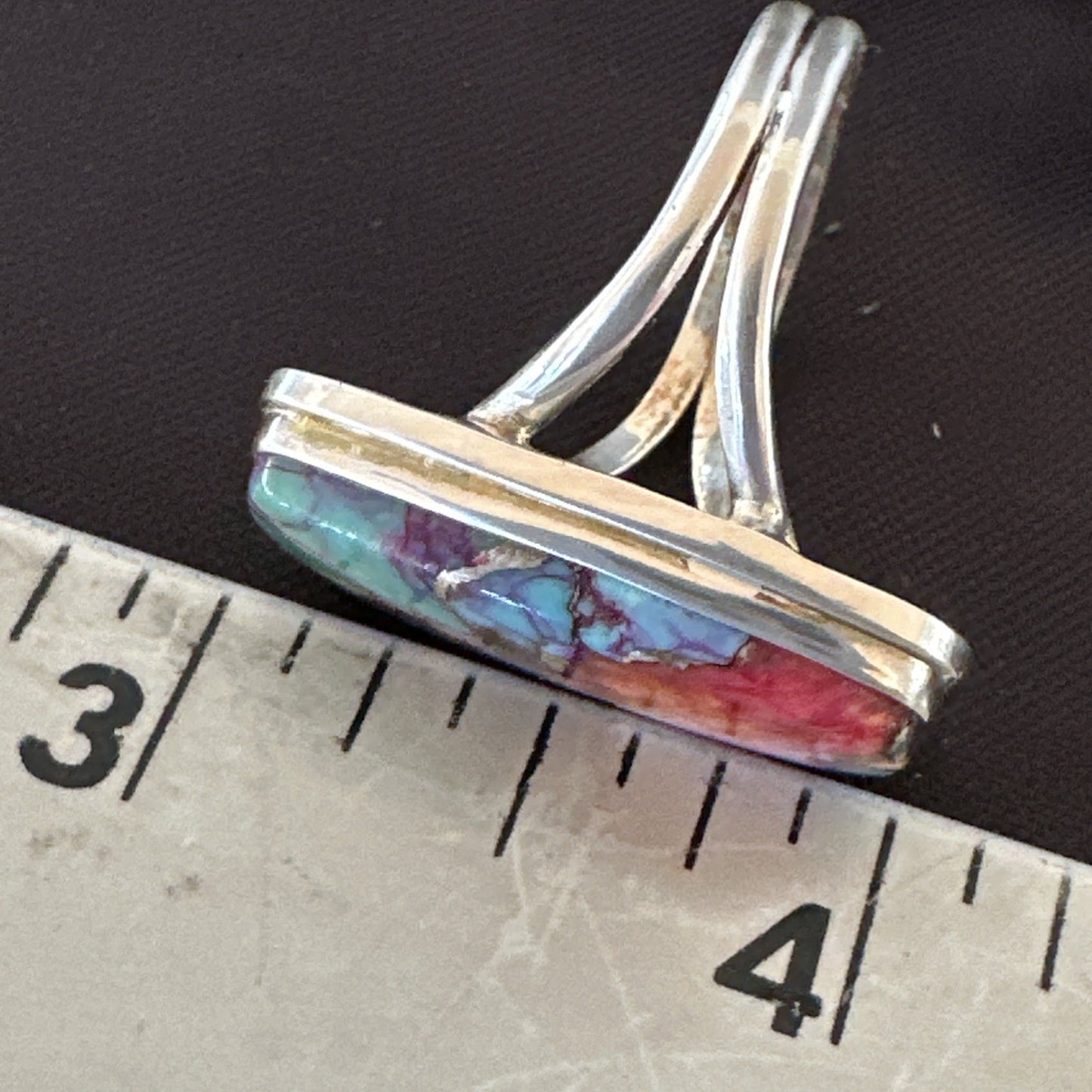 Blue Turquoise Spiny Oyster Southwestern Sterling Silver Ring Size 11 19058