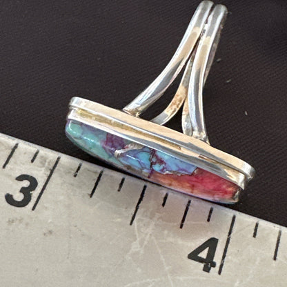 Blue Turquoise Spiny Oyster Southwestern Sterling Silver Ring Size 11 19058