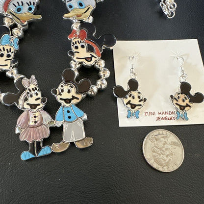MICKEY MOUSE ZUNI TURQUOISE STERLING SILVER SQUASH BLOSSOM EARRINGS 17784