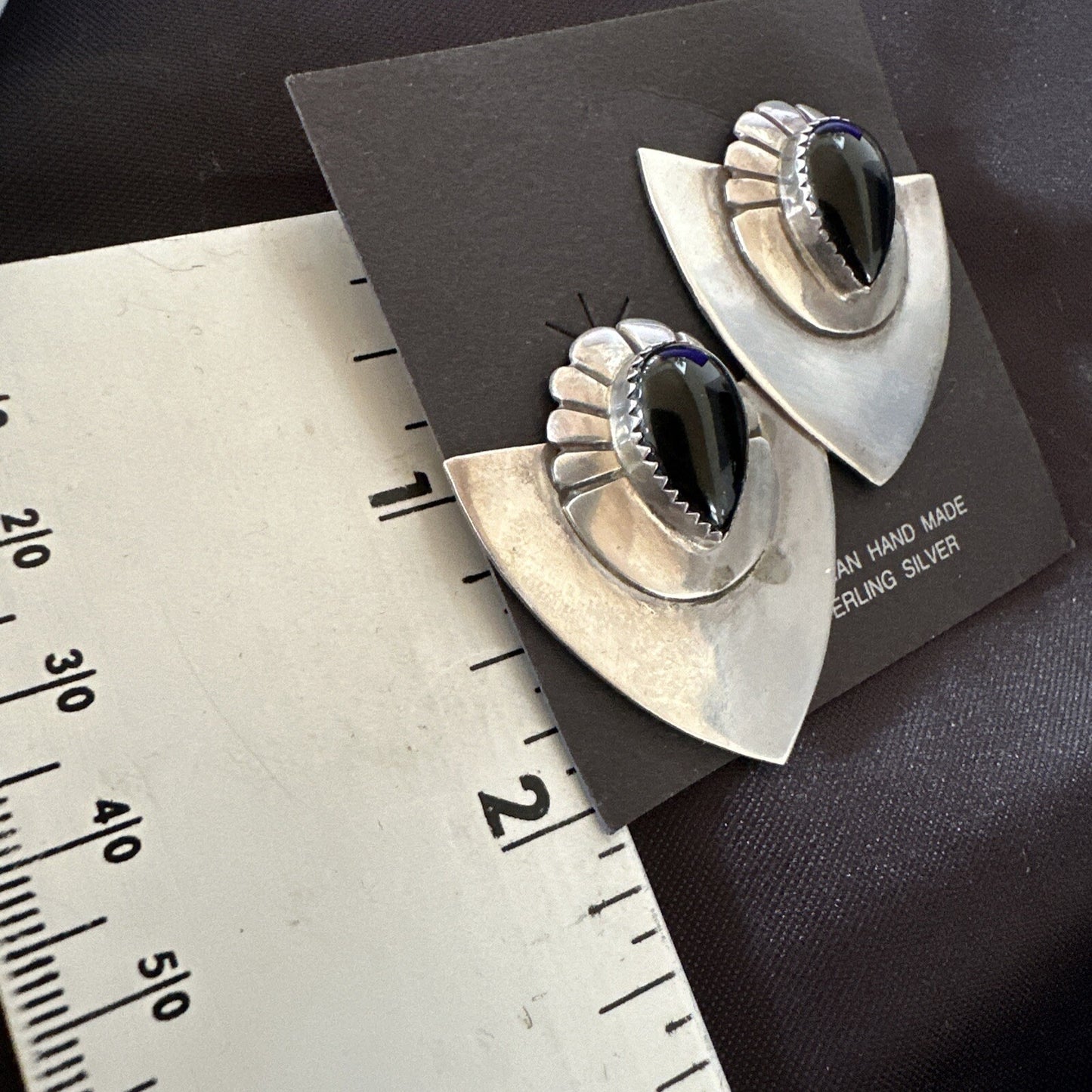 Old Pawn Black Onyx Navajo Sterling Silver Native American Earrings 18114