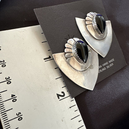 Old Pawn Black Onyx Navajo Sterling Silver Native American Earrings 18114