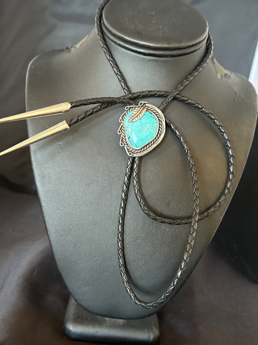 Native Mens Blue Kingman Turquoise Bolo Tie Sterling Silver Navajo 18128