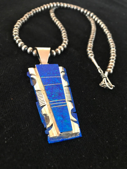 Blue Opal Pendant Navajo Pearls Beads Sterling Silver Necklace 08281