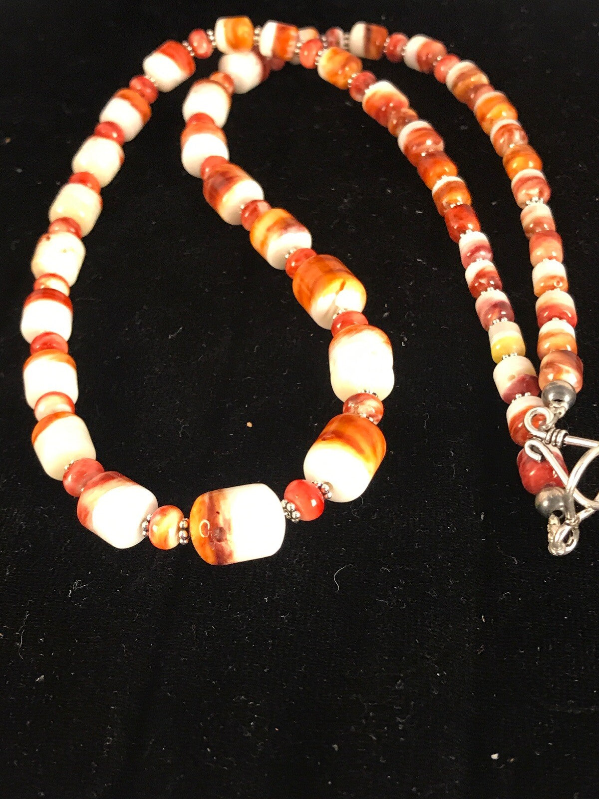 Red Spiny Oyster Navajo Pearls Sterling Silver Necklace 24" 08491