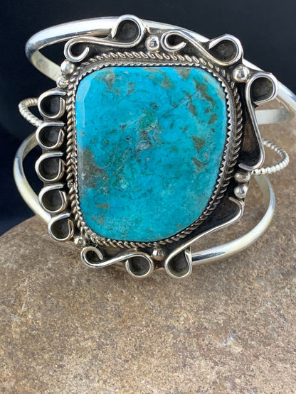 Native American Mens Navajo Sterling Silver Turquoise Bracelet 03283