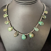 Teardrop Navajo Green Turquoise Necklace 20" | Sterling Silver | Authentic Native American Handmade | 13430