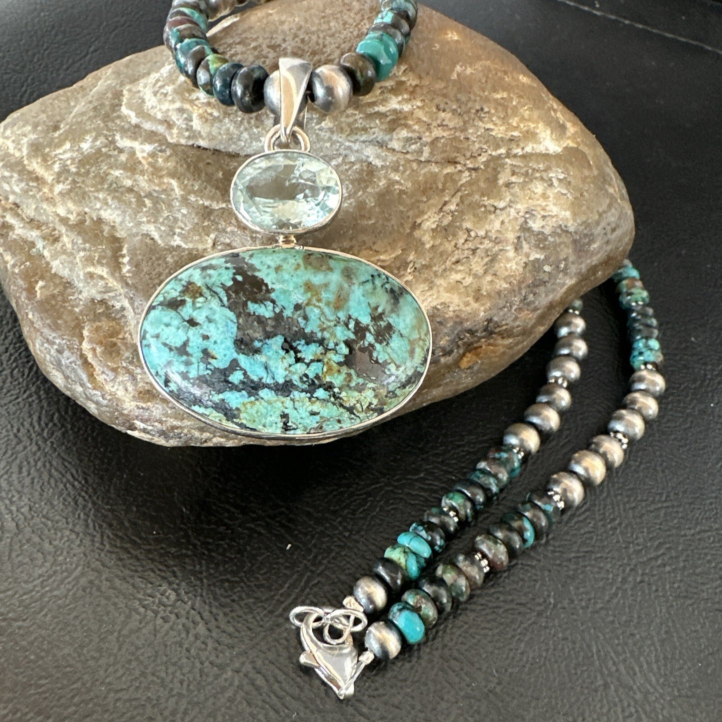 Mens Blue Spiderweb Turquoise Pendant Navajo Sterling Silver Necklace 18063