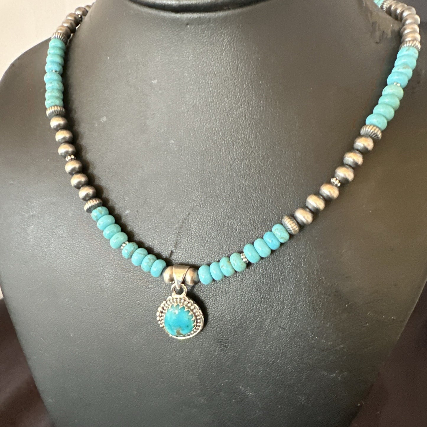 WoMens Blue Kingman Turquoise Pendant Navajo Sterling Silver Necklace 21" 17930