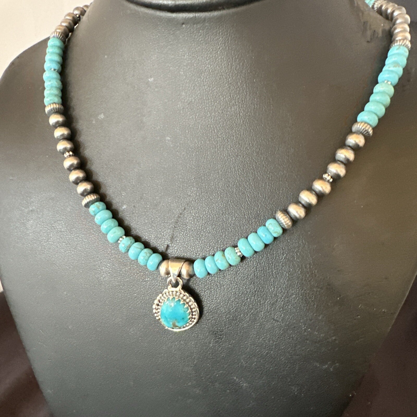WoMens Blue Kingman Turquoise Pendant Navajo Sterling Silver Necklace 21" 17930