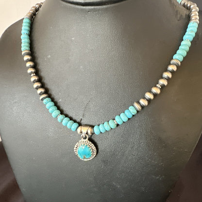 WoMens Blue Kingman Turquoise Pendant Navajo Sterling Silver Necklace 21" 17930