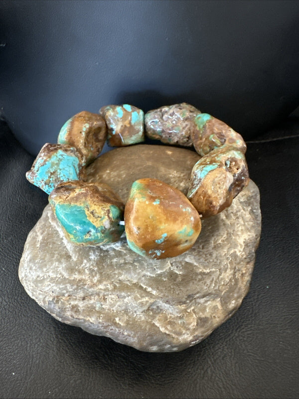 Men's Women's Blue Green Turquoise Stretch Stone Friendship Bracelet 7" | Authentic Native American Handmade | 18867