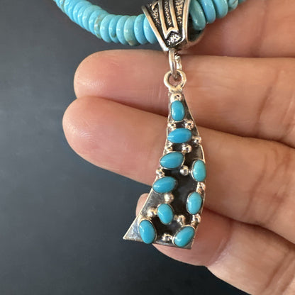 Blue Turquoise Cluster Pendant Navajo Sterling Silver Necklace 20" 19715