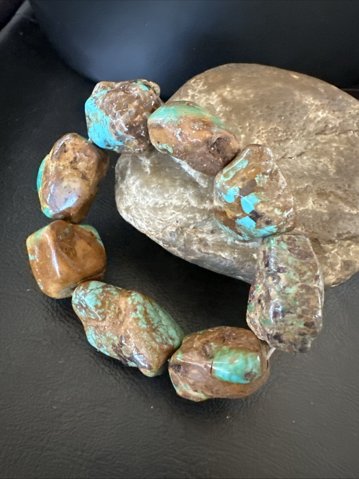Mens Womens Blue Green Turquoise Stretch Stone Friendship Bracelet 7" 18867