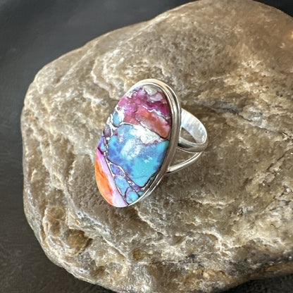 Blue Turquoise Spiny Oyster Southwestern Sterling Silver Ring Size 7 18496