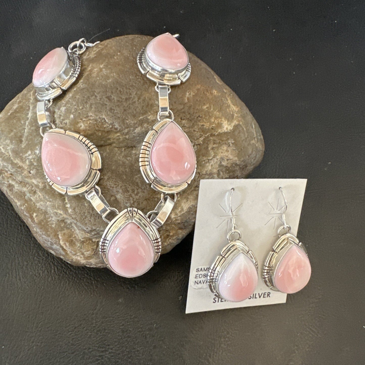 Navajo Pink Conch Choker Lariat Necklace Pendant Earrings 19” 18637
