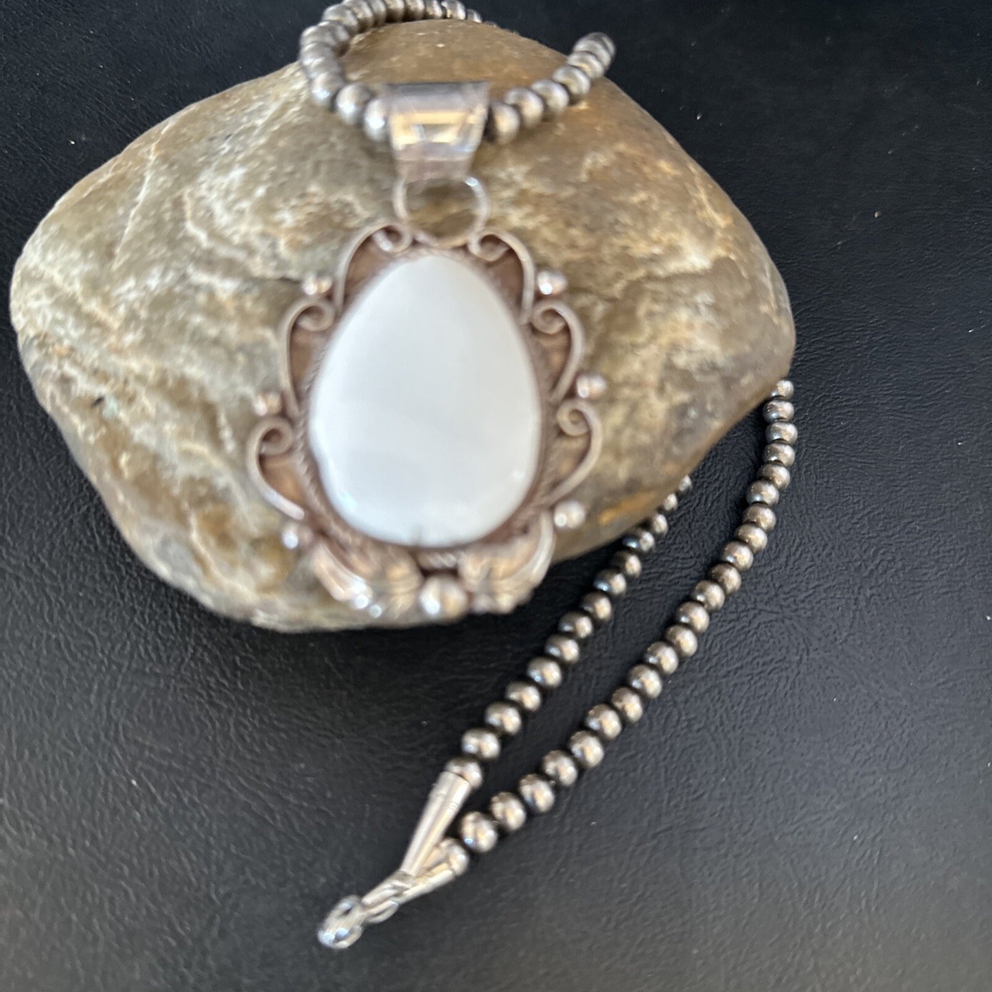Men White Buffalo Turquoise Pendant Sterling Silver Beads Necklace 14229
