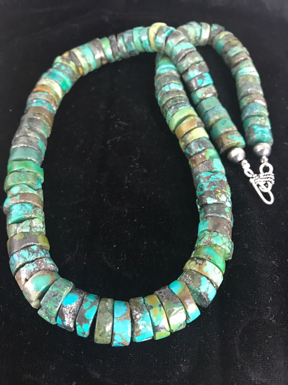 Turquoise 12 mm Heishi Bead Navajo Pearls Sterling Silver Necklace 3406