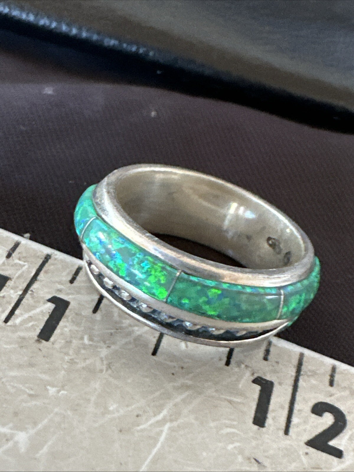 Green Opal Navajo Sterling Silver Band Inlay Ring Size 7 18809