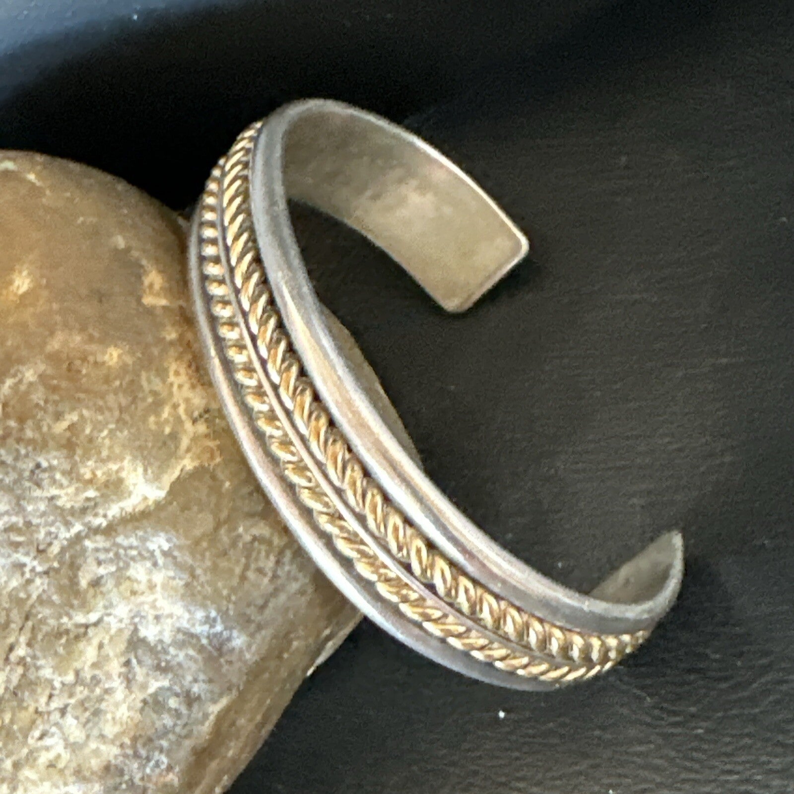 12K Gold filled Navajo Sterling Silver Twist Wire Cuff Bracelet 18123
