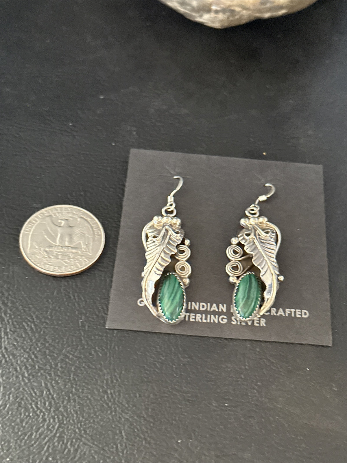 Green Malachite Navajo Sterling Silver Dangle Earrings 14761
