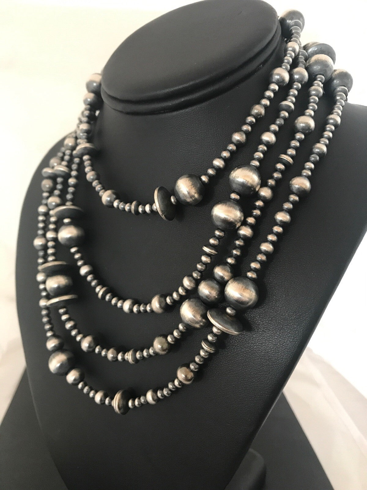 Native American Sterling Silver Navajo Mixed Beads 72" Necklace 92324