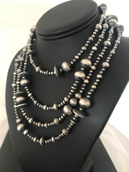 Native American Sterling Silver Navajo Mixed Beads 72" Necklace 92324