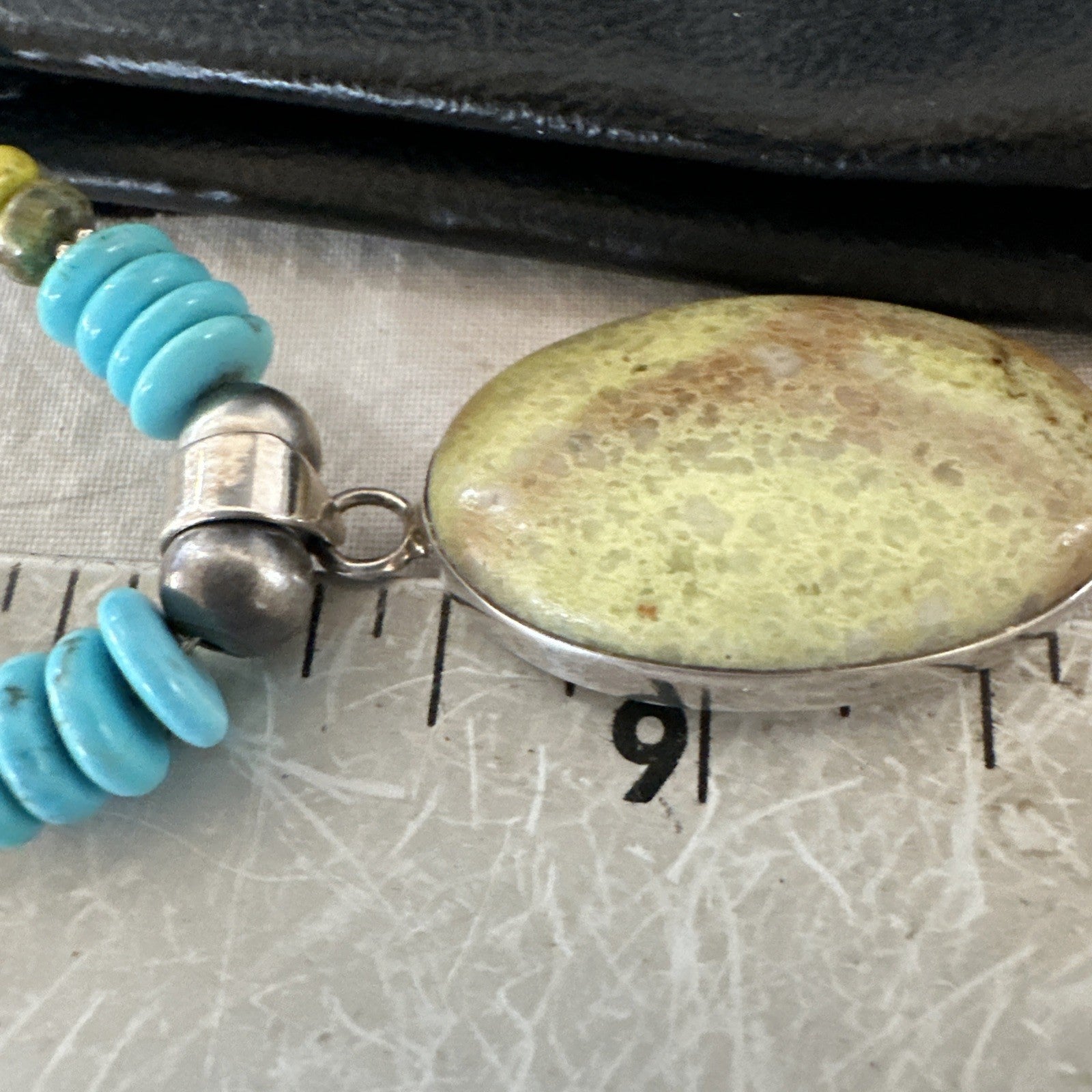Green Gaspeite Pendant Blue Turquoise Navajo Sterling Silver Necklace 20" 19670