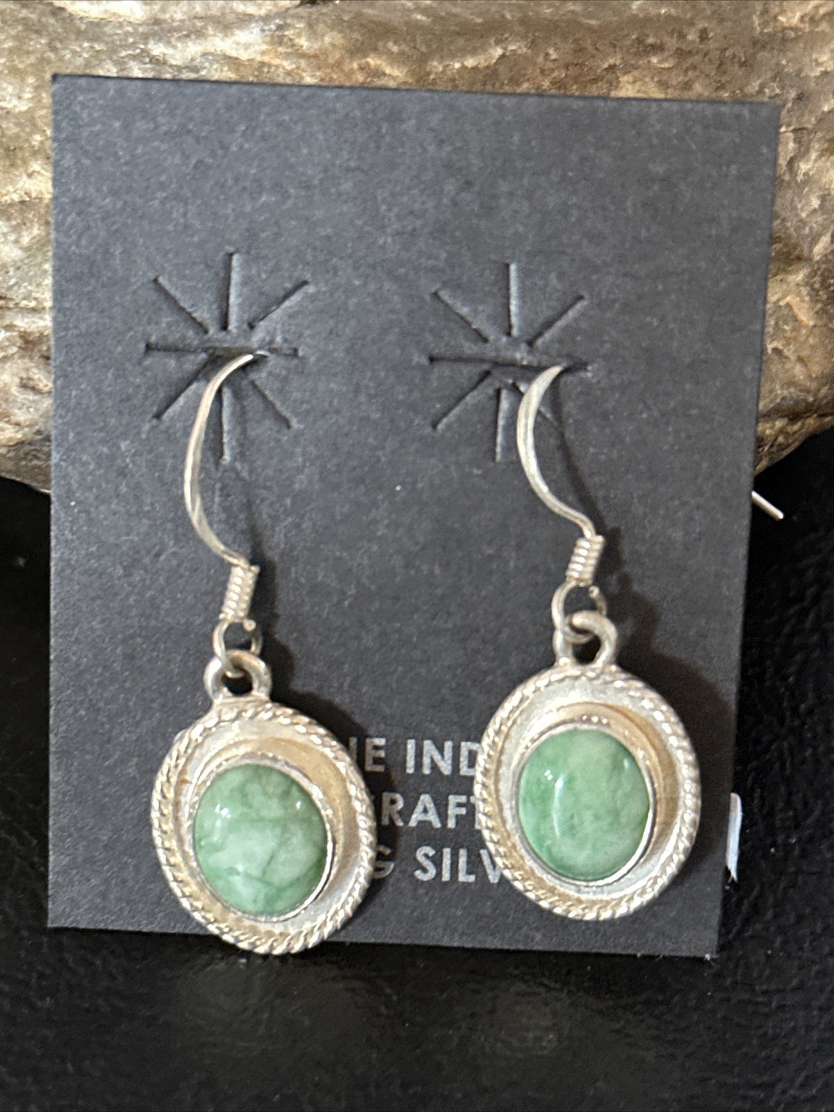 Navajo Green Turquoise Sterling Silver Dangle Earrings 14780