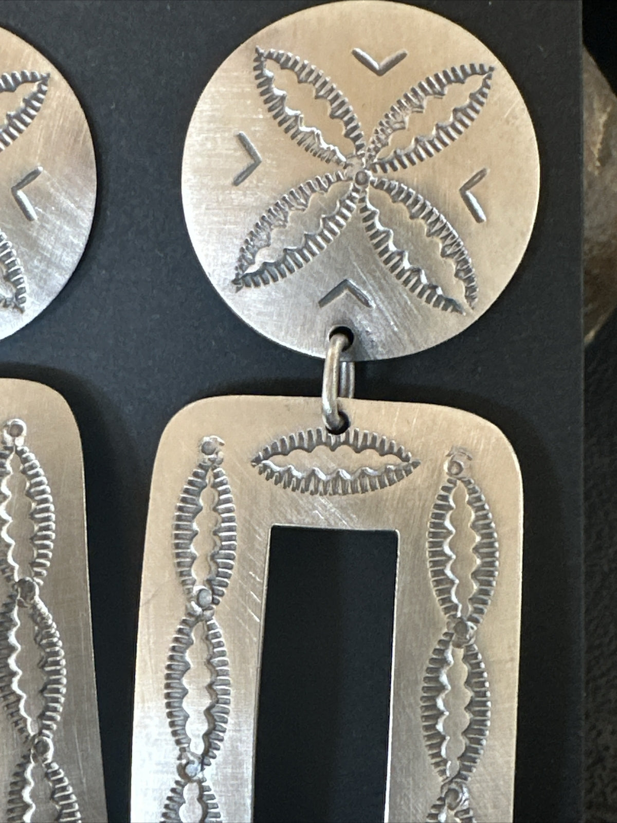 Popular Navajo Stamped Sterling Silver Stamped Handmade Earrings Set 2.75" 17858