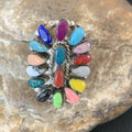 Onyx Lapis Turquoise Gaspiete Navajo Inlay Ring Size 8 | Sterling Silver | Authentic Native American Handmade | 11960