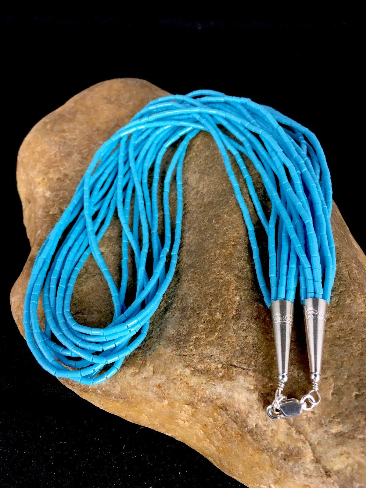 Southwestern Blue Turquoise Heishi 9S Sterling Silver Necklace 19” 17839
