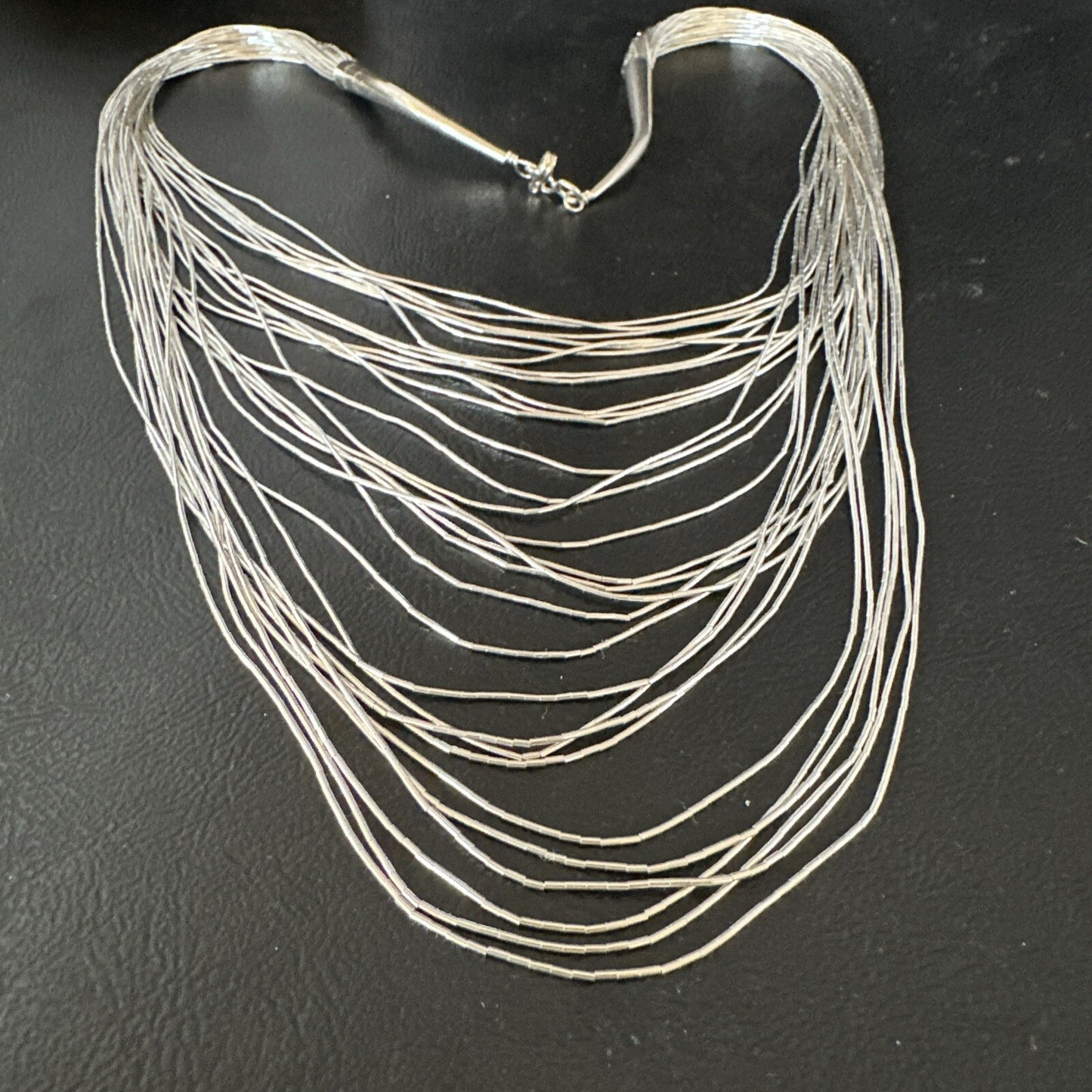 Graduated Bib Heishi Liquid All Sterling Silver 30S Necklace 24" 17243