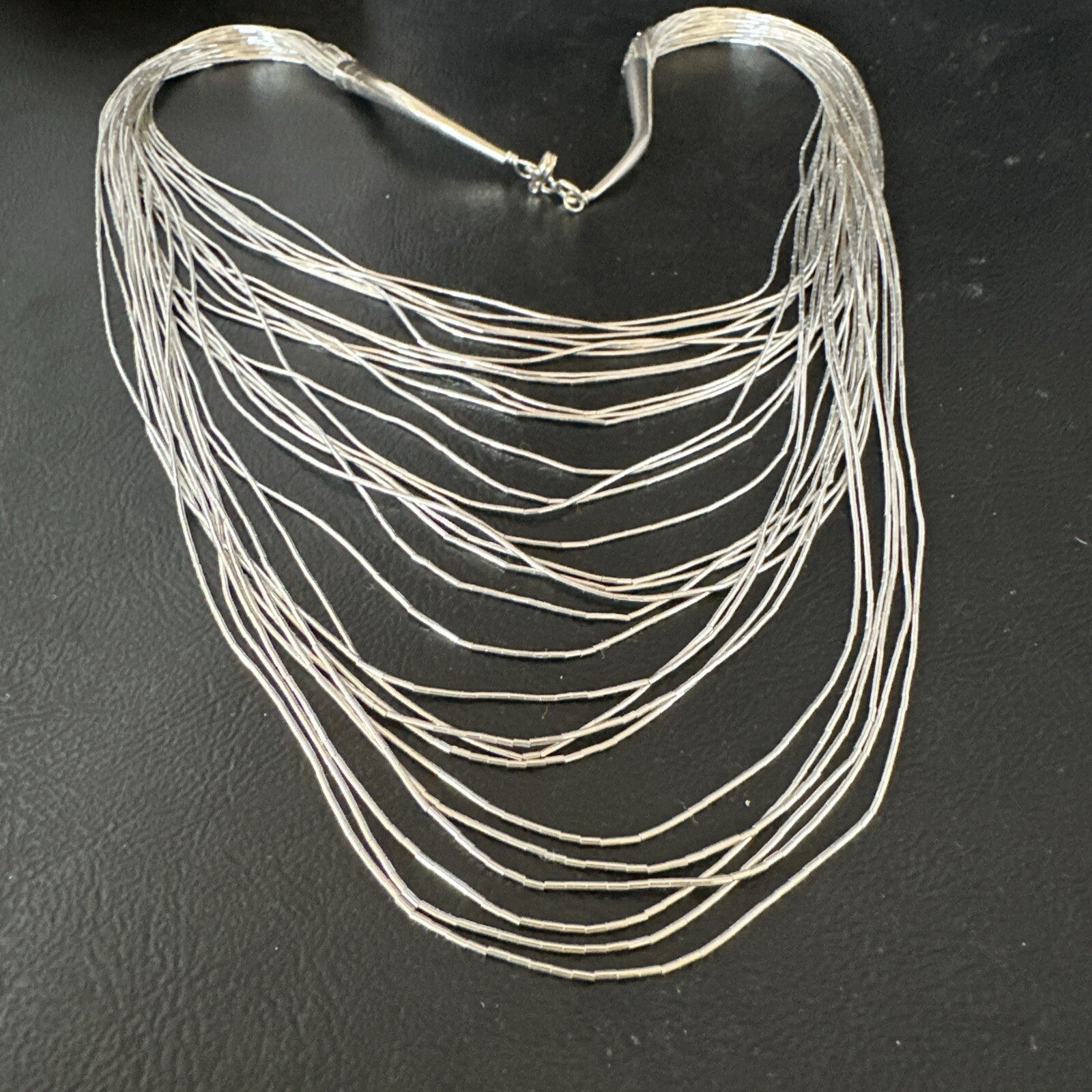 Graduated Bib Heishi Liquid All Sterling Silver 30S Necklace 24" 17243