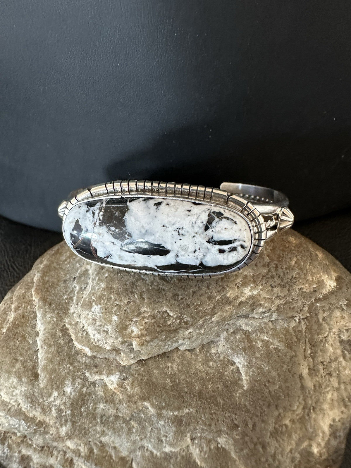 White Buffalo Turquoise Navajo Sterling Silver Cuff Bracelet 7" 19382
