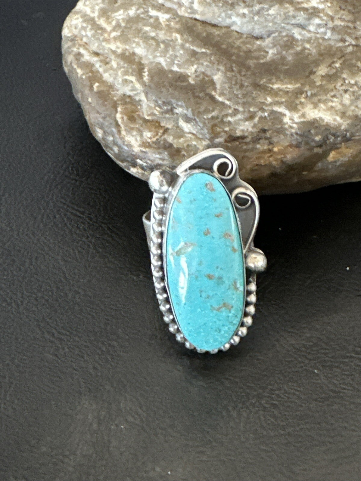 Navajo Sterling Silver Blue Turquoise Stamped Ring Size 11 18771