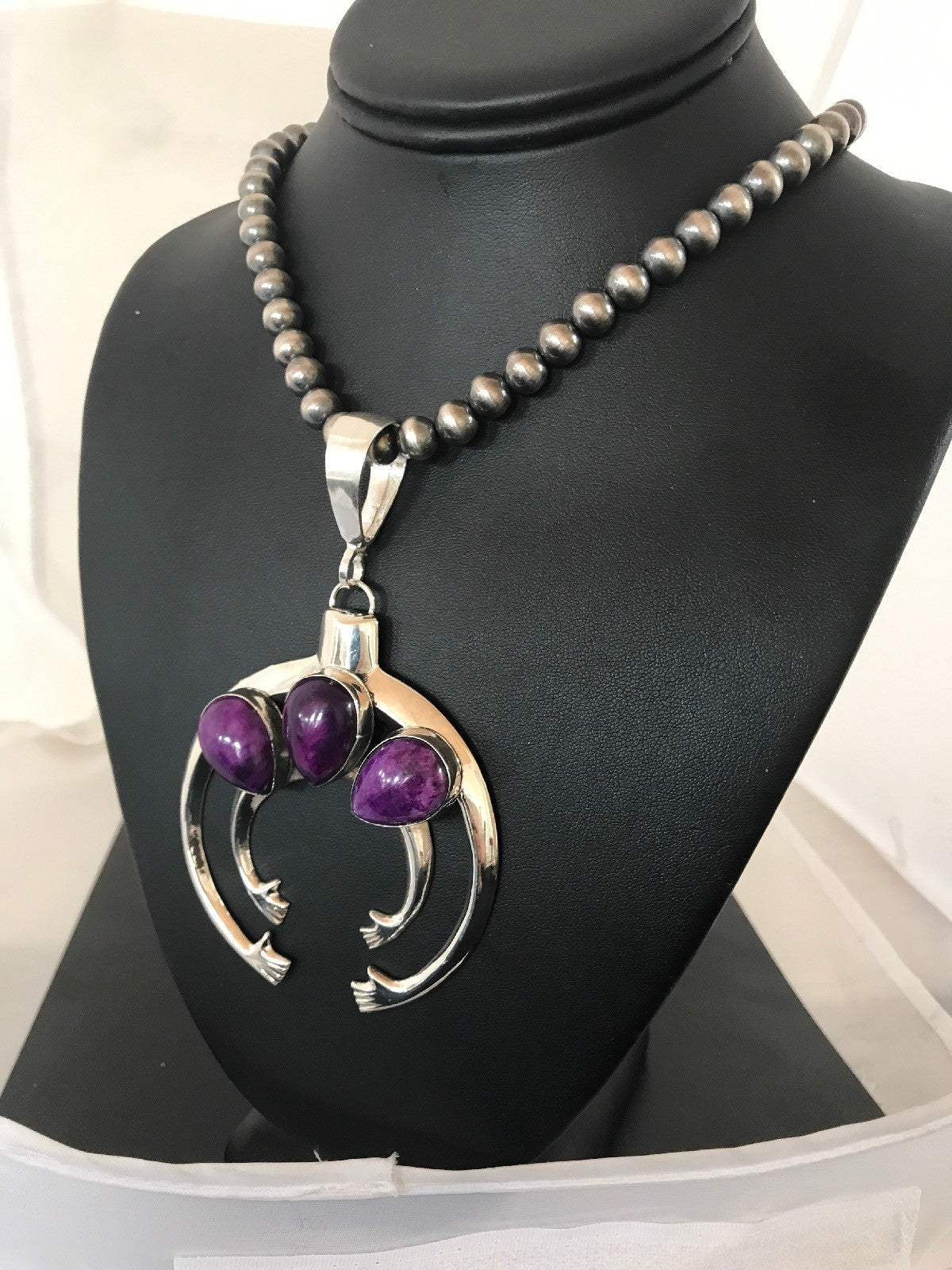 Purple Stone Naja Sterling Silver Beads Necklace Pendant Earring Yazzie 03894