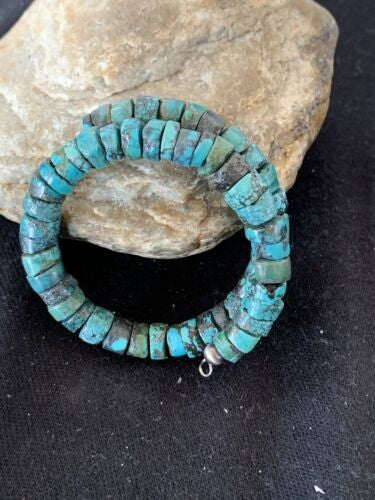 Navajo Natural Turquoise Heishi Bracelet Stainless Steel Memory Wire 513