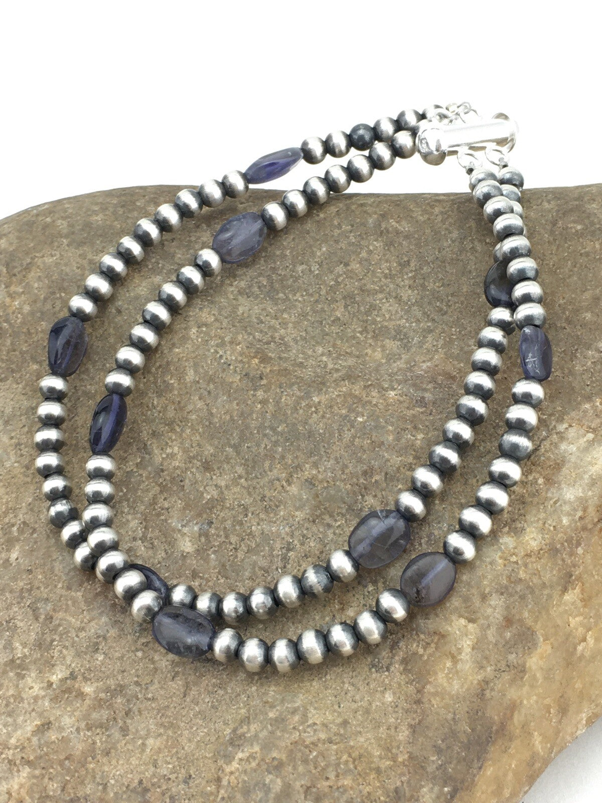 Navajo Sterling Silver Beads Labradorite Bead Bracelet 8" 01288